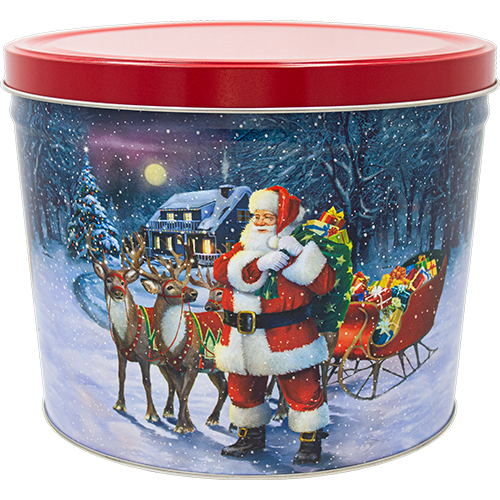 Santa With Reindeer Holiday Tin 2 Gallon
